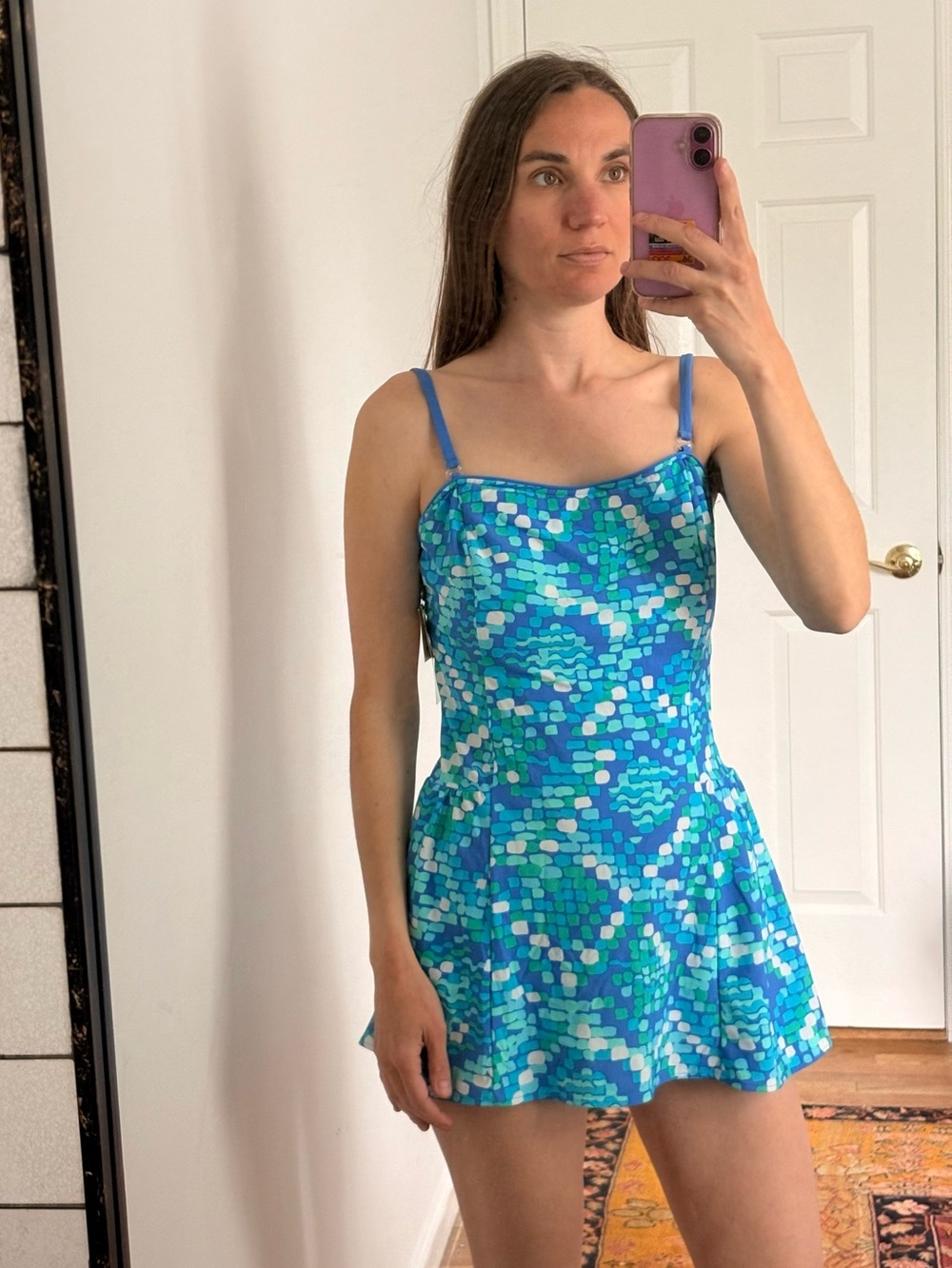 VTG Sea Waves swimsuit geometric 80s 90s swim skirt size 14 or Medium Small NWT